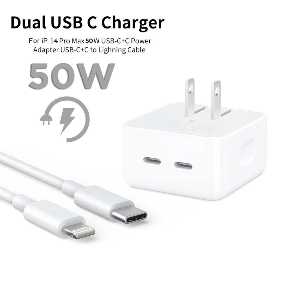 iPhone 14 Pro 50W USB-C+C Power Adapter With USB-C To Lightning Cable