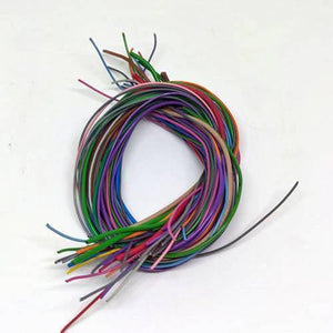 50GRM Multiple Size Flexible Wires Jumper Wire Solder Able Wires Different Colors Mix Length Used - multi-colored electrical wires on a white background.