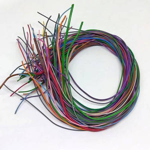 50GRM Multiple Size Flexible Wires Jumper Wire Solder Able Wires Different Colors Mix Length Used - a coiled bundle of multi-colored, flexible jumper wires with loose ends splayed out.