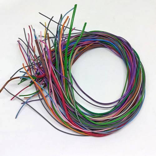 50GRM Multiple Size Flexible Wires Jumper Wire Solder Able Wires Different Colors Mix Length Used - a coiled bundle of multi-colored, flexible jumper wires with loose ends splayed out.