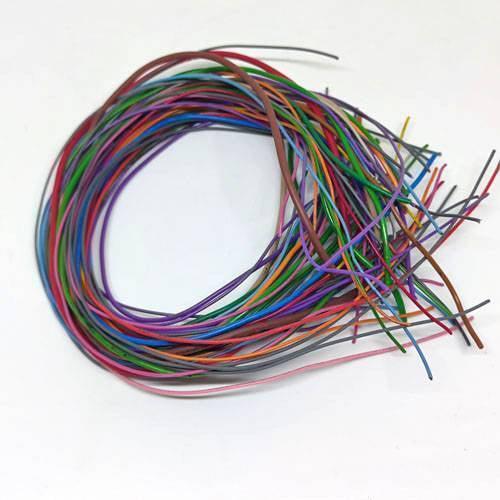 50GRM Multiple Size Flexible Wires Jumper Wire Solder Able Wires Different Colors Mix Length Used - a coiled bundle of thin, multi-coloured flexible wires on a white background.