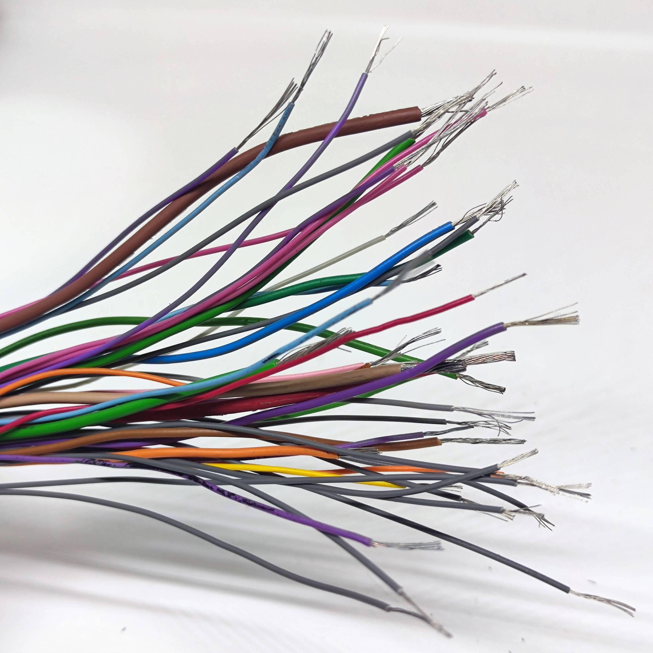 50GRM Multiple Size Flexible Wires Jumper Wire Solder Able Wires Different Colors Mix Length Used - a bundle of multi-colored, flexible, pre-stripped wires with exposed metal tips.
