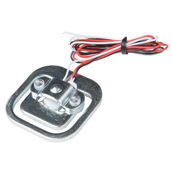 50kg Half Bridge Load Cell Sensor - a silver metal square frame with a central mounting bracket and a bundle of red, white, and black wires.