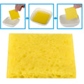50MMX35MM Soldering Iron Tip Cleaner Soldering Sponge - shown as a yellow rectangular sponge with a diagram demonstrating its use in a bowl of water.