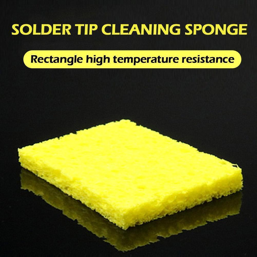 50MMX35MM Soldering Iron Tip Cleaner Soldering Sponge - a rectangular yellow sponge shown against a black background with overlaid text.