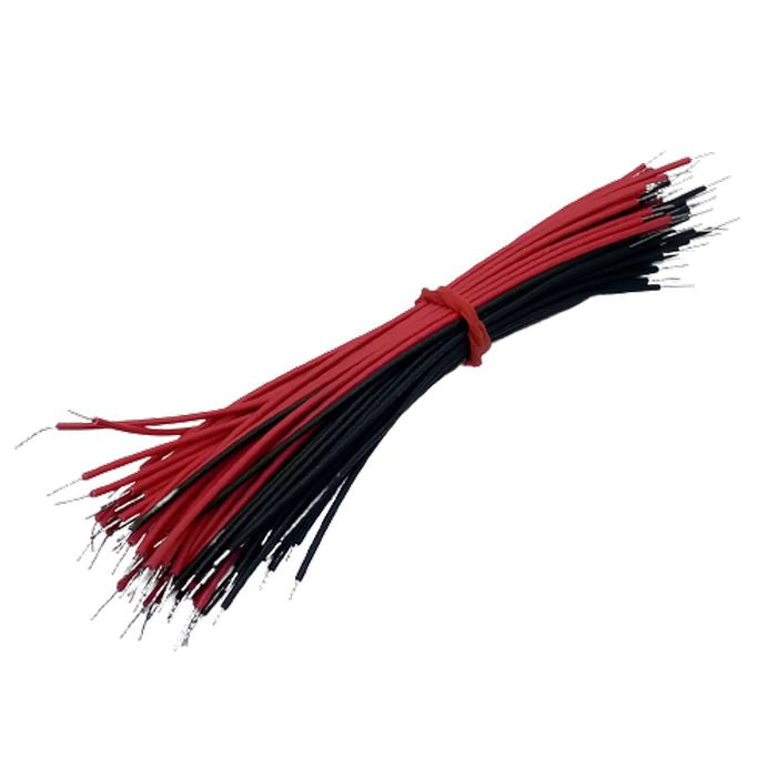 50pcs Bundle Soldering Wire Jumper Cable Dupont Wire Electronic Wires Black Red Color - a tied bundle of red and black insulated wires with exposed metal tips at both ends.