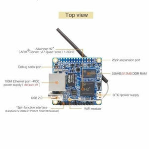 512MB Orange Pi Zero H2 Development Board - the Allwinner H2+ processor, Ethernet port, USB 2.0 port, and antenna.