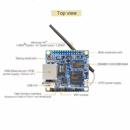 512MB Orange Pi Zero H2 Development Board - the Allwinner H2+ processor, Ethernet port, USB 2.0 port, and antenna.