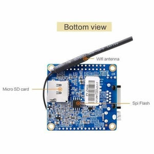 512MB Orange Pi Zero H2 Development Board - a blue circuit board with a micro SD card slot, a black wifi antenna, and a spi flash chip.