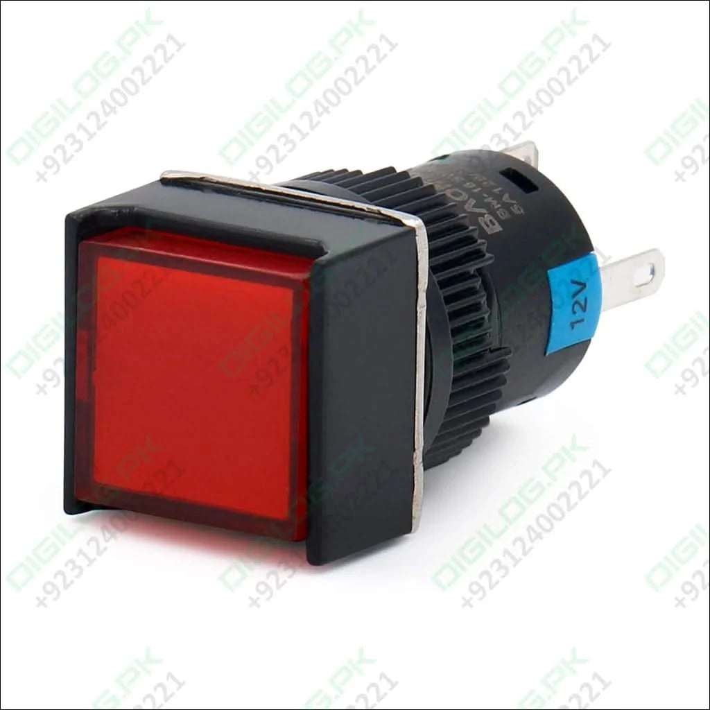 12v Push Button Switch Square Cap NO NC Latching/Momentary LED Lamp Red Light 16mm DPDT 8 Pin