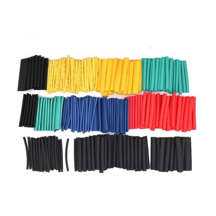 530pcs Heat Shrink Tubing Insulation Shrinkable Tubes Assortment Electronic Polyolefin Wire Cable Sleeve Kit Heat Shrink - a flat-lay arrangement of various sized tubes in black, yellow, green, blue, and red.