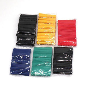 530pcs Heat Shrink Tubing Insulation Shrinkable Tubes Assortment Electronic Polyolefin Wire Cable Sleeve Kit Heat Shrink - six separate plastic-wrapped bundles of colored polyolefin heat shrink sleeves in black, yellow, red, blue, and green.