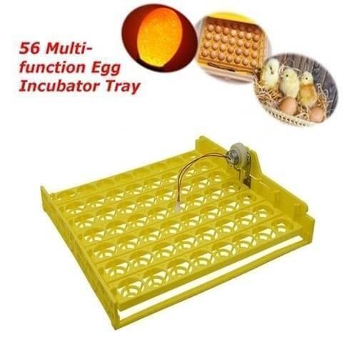 56 Eggs Tray Poultry Chicken Bird Eggs 12V Incubator Turner Tray With Turning Motor - a yellow plastic grid tray with a motor and wiring.