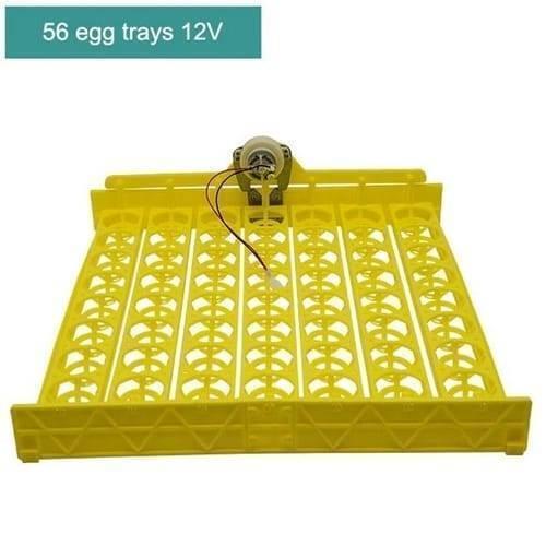 56 Eggs Tray Poultry Chicken Bird Eggs 12V Incubator Turner Tray With Turning Motor - a yellow plastic egg-turning rack with an attached motor and two-wire connector.