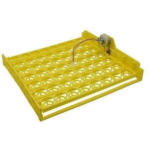 56 Eggs Tray Poultry Chicken Bird Eggs 12V Incubator Turner Tray With Turning Motor - a yellow plastic egg tray with an attached motor and wire.
