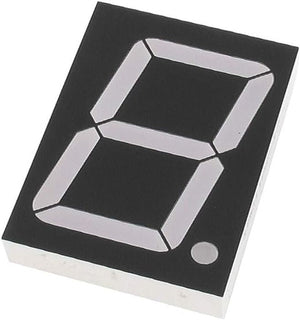 56mm x 38mm 7 Segments 10 Connections Common Anode - 7-segment display, a black rectangular electronic component with a white eight-shaped digit and a decimal point indicator.