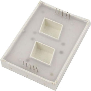 56mm x 38mm 7 Segments 10 Connections Common Anode - a white rectangular electronic display component featuring two square openings and ten metal pins.