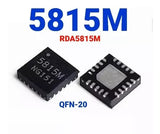 5815M RDA5815M QFN-20 Signal IC - two small black square integrated circuit chips, one viewed from the top with text and one from the bottom with metallic pads.