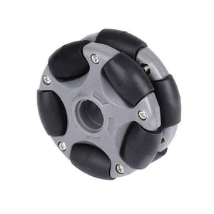 58mm Omni Wheel Universal Wheel - a grey circular wheel featuring six small black rubber rollers attached to the rim with silver screws.