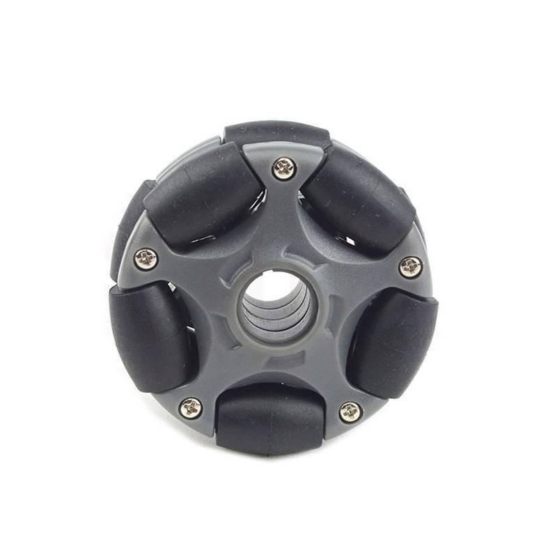 58mm Omni Wheel Universal Wheel - a grey circular hub featuring six small black rubber rollers arranged around the perimeter and a central mounting hole.