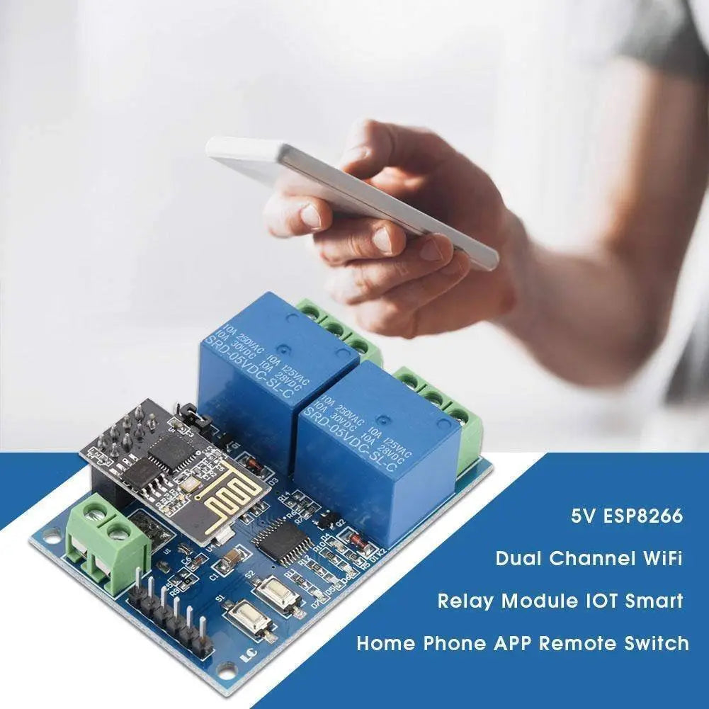5V ESP8266 Dual-Channel Wifi Relay Smart Home Mobile APP Remote Control ...
