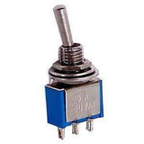5A 3 Pin Spdt Toggle Switch Spdt On Off - a blue toggle switch with a metal lever, a threaded mounting neck, and three bottom pins.
