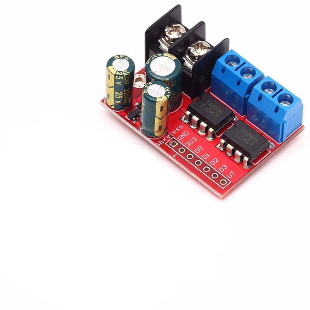 5A Dual Motor Drive Module Reverse PWM Speed Regulation Double h Bridge Zk 5ad - a red circuit board with two black TA6586 chips, two blue screw terminals, a black power terminal, and seven pin headers.