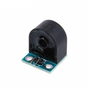 5A Range AC Current Sensor Module - a black current transformer mounted on a small blue circuit board with a three-pin connector.