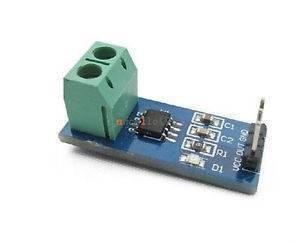 5A Range Current Sensor Module ACS712 - a blue circuit board featuring a green screw terminal, an eight-pin integrated circuit, and three header pins.