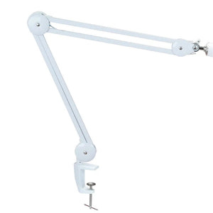 5d Clip Table Type Adjustable Magnifying Glass Lamp Work Lamp LED Lamp Reading Inspection Desk Lamp MA-1209LI - a white, multi-jointed metal swing arm with a desk clamp base.