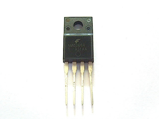 5M0365R: Fairchild Power Switch - a black rectangular electronic component with four metal pins and a mounting hole, shown against a white background.