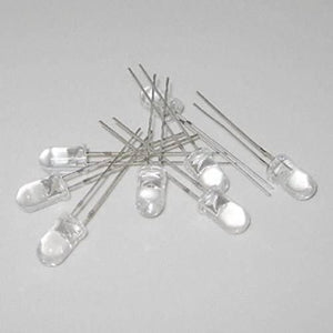 5mm 7 Color RGB Automatic Rainbow Fast Flash LED - a cluster of several clear, round-top light-emitting diodes with two metal pins each.