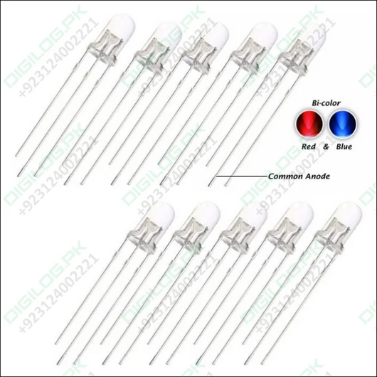 5mm Diffused Blue And Red Common Cathode 3 Pin Round Led