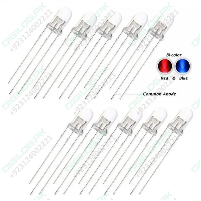 5mm Diffused Blue And Red Common Cathode 3 Pin Round Led
