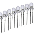 5mm Blue LED - shown as a set of eight clear-cased light-emitting diodes with two metal pins each, accompanied by a small circular blue light icon.
