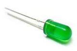 5mm Green Diffused LED Light Emitting Diode - shown as a single green cylindrical component with two long metal pins extending from the base.