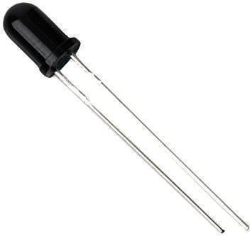 5mm IR Infrared Receiver Photodiode - shown as a black, cylindrical component with two long metal leads extending from the base.