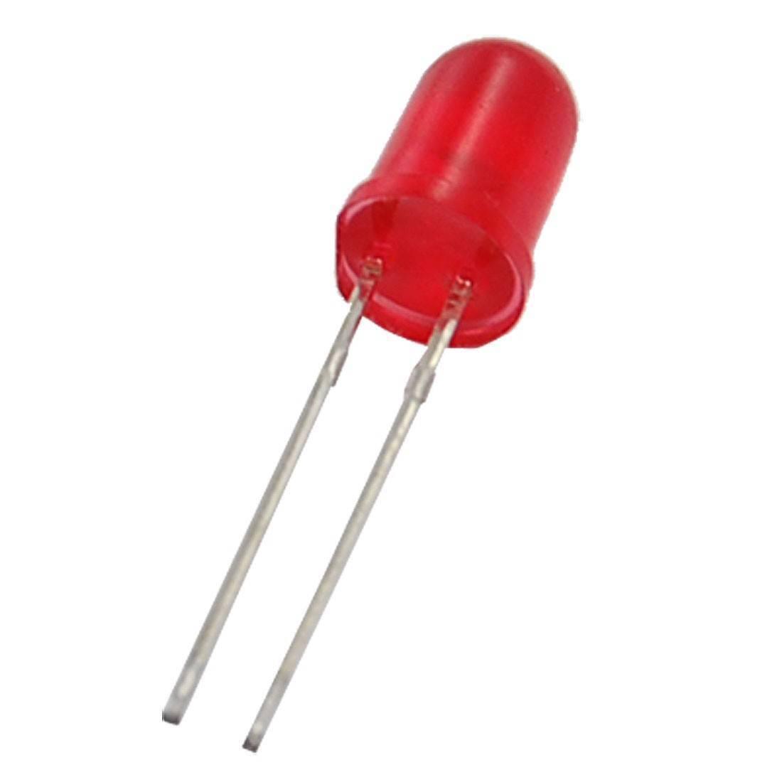 5mm Red LED Light Emitting Diode - shown as a single red-coloured, dome-shaped electronic component with two thin metal leads extending from the base.