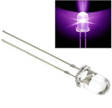 5mm UV LED Ultraviolet LED - shown as a single clear component with two metal leads and an inset image of the LED illuminated in purple light.
