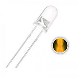 5mm Yellow LED Crystal Bright - a clear, dome-shaped LED with two metal pins and a circular inset displaying the yellow light emission.