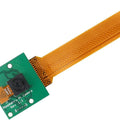 5MP Raspberry Pi Camera Module For Pi 5 And Pi Zero - a green circuit board with a lens and a long, flat orange ribbon cable attached.