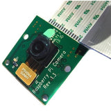 5MP Raspberry Pi Camera Module V1.3 - a green circuit board with a central black lens, a gold connector labeled P5V04A, and a flat ribbon cable attached.