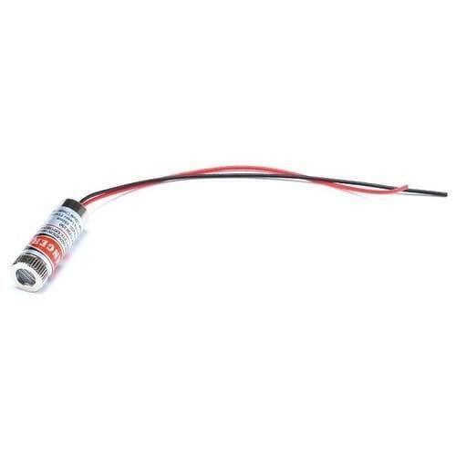 5mW 650nm Red Line Laser Module Focus Adjustable Laser Diode - shown as a cylindrical metal laser component with attached red and black power wires.