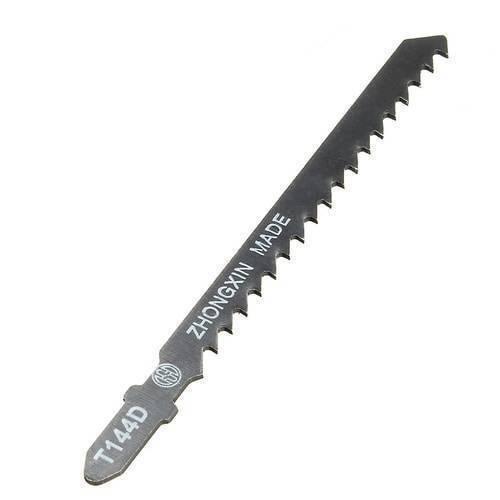 5pcs Jigsaw Blades Wood Cutter T144D - a single grey metal jigsaw blade with sharp teeth and the text T144D and ZHONGXIN MADE printed on the side.