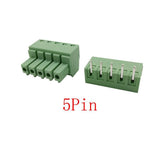 5pin 15EDG-Y 3.81mm Kf2edg 3.5mm PCB Screw Terminal Blocks Connector Plug Pin Right Angle 3.81mm Pitch Header Socket - a green five-pin plug and a matching green header socket with metal pins.