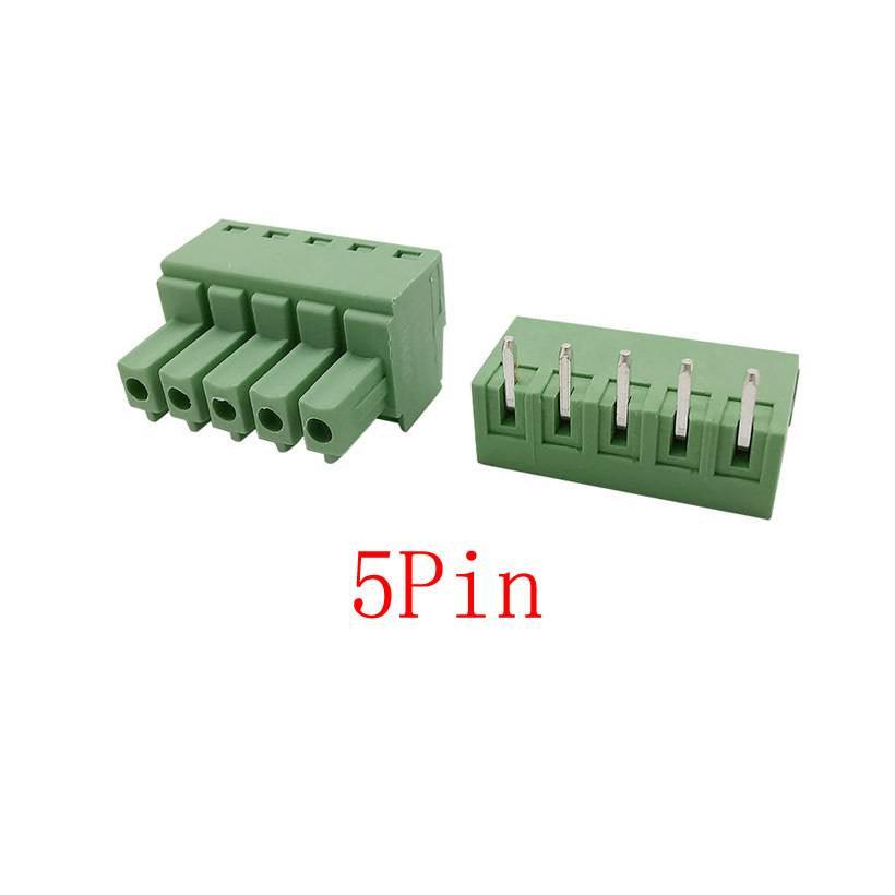 5pin 15EDG-Y 3.81mm Kf2edg 3.5mm PCB Screw Terminal Blocks Connector Plug Pin Right Angle 3.81mm Pitch Header Socket - a green five-pin plug and a matching green header socket with metal pins.