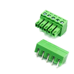 5pin 15EDG-Y 3.81mm Kf2edg 3.5mm PCB Screw Terminal Blocks Connector Plug Pin Right Angle 3.81mm Pitch Header Socket - a green five-pin male plug connector with screw terminals and its corresponding green female header socket.