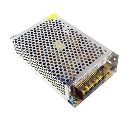 5V 10A Power Supply AC To DC - shown as a silver metal rectangular unit with a perforated top cover and a black terminal block with screw connectors.