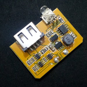 5V 1A Power Bank Charger Step Up Boost Charging Circuit Module - a yellow circuit board with a USB port, an LED, a coil, and various components.