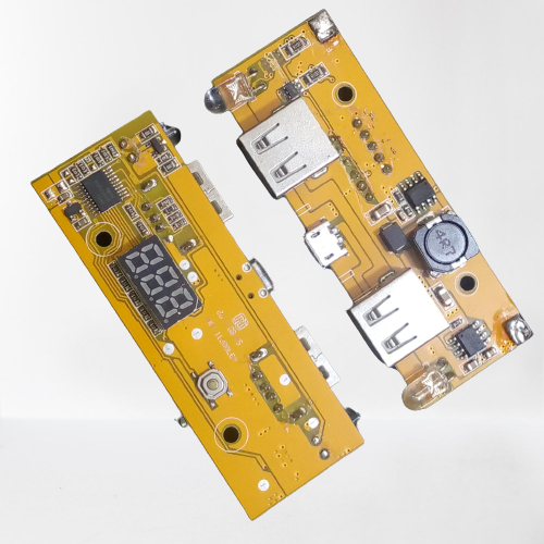 5V 2A 18650 3.7V Battery Charger Charging Module DIY Power Bank - two yellow circuit boards with USB ports, a micro-USB port, and a digital display.